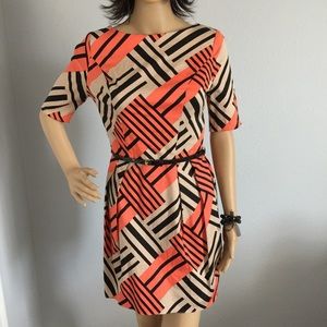 Print Orange, Black and Tan Dress